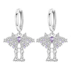 925 Sterling Silver Blue Purple Iris Flower Drop Earrings Trendy Jewellery