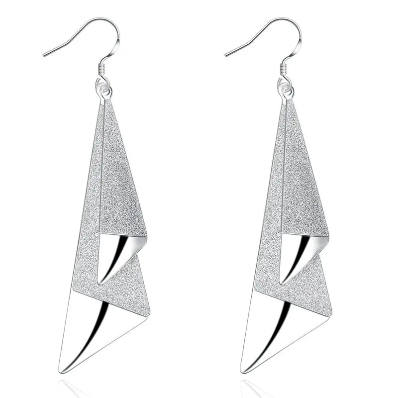 925 Sterling Silver 79mm Frosted Long Earrings Women Fashion Wedding Jewellery