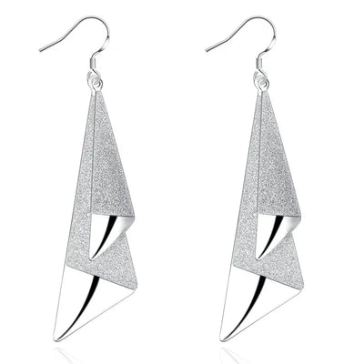 925 Sterling Silver 79mm Frosted Long Earrings Women Fashion Wedding Jewellery