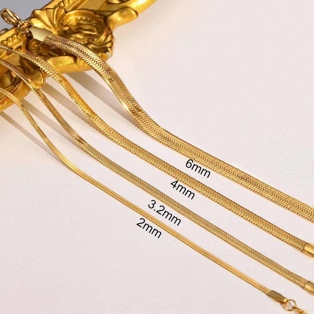 Herringbone Snake Chain Bracelet For Women ,18k Gold Plated Link Adjustable Stainless Steel Width 2/3/4mm