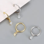 2PCS Stainless Steel Zirconia Small Hoop Earrings Water Drop Pendant