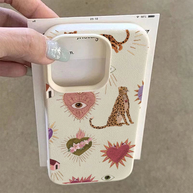 Leopard Lychee Pattern Silicone Case for iPhone 17 16 15 14 Pro