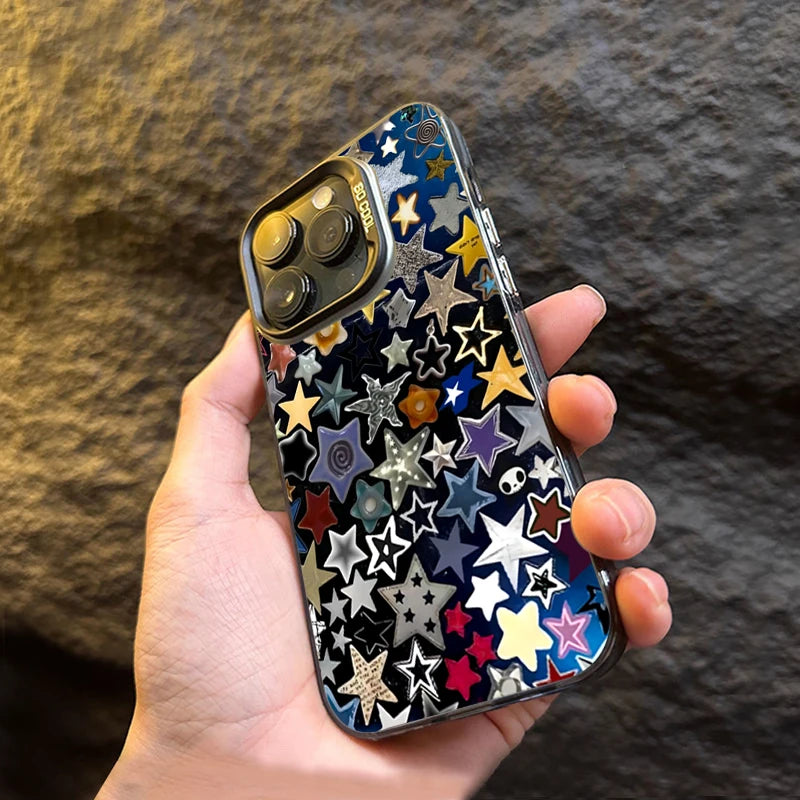 Colourful Star Matte Laser Case for iPhone 16 15 14 13 12 Pro Max
