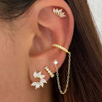4PCS Star Moon Stainless Steel Zircon Stud Earrings 14K Gold Plated