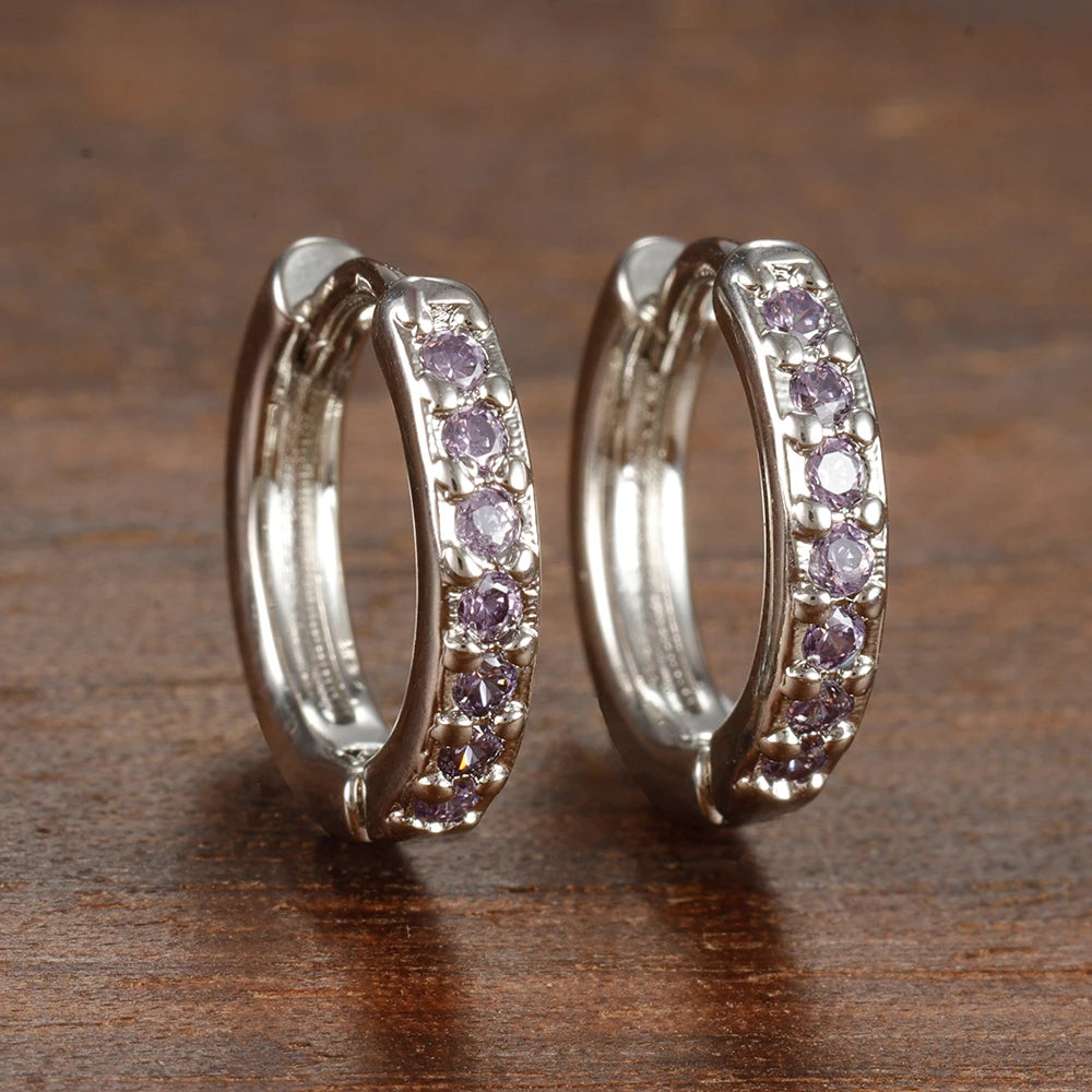 Simple Stainless Steel Huggie Small Hoop Earring 8mm Zirconia Piercing