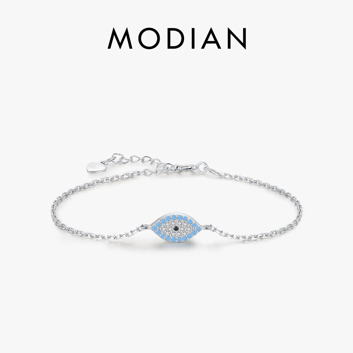 MODIAN Pure 925 Sterling Silver Fashion Natural Turquoise Blue Eyes Bracelet Chain Link For Women Pave Setting CZ Fine Jewelry