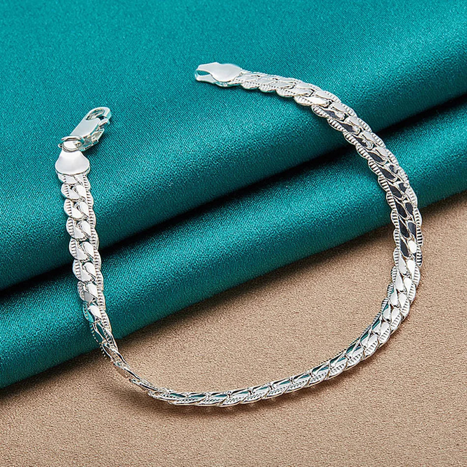 10mm Side Chain Bracelet 925 Sterling Silver Men Women Wedding Charm Gift