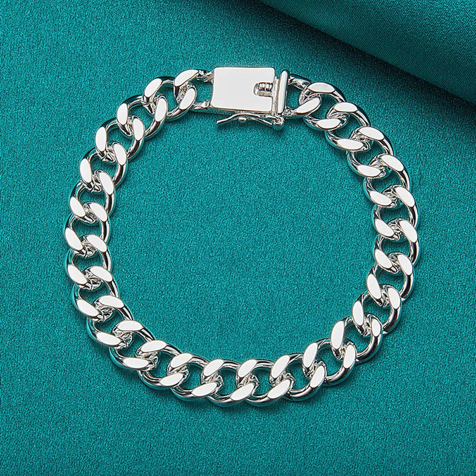 10mm Side Chain Bracelet 925 Sterling Silver Men Women Wedding Charm Gift