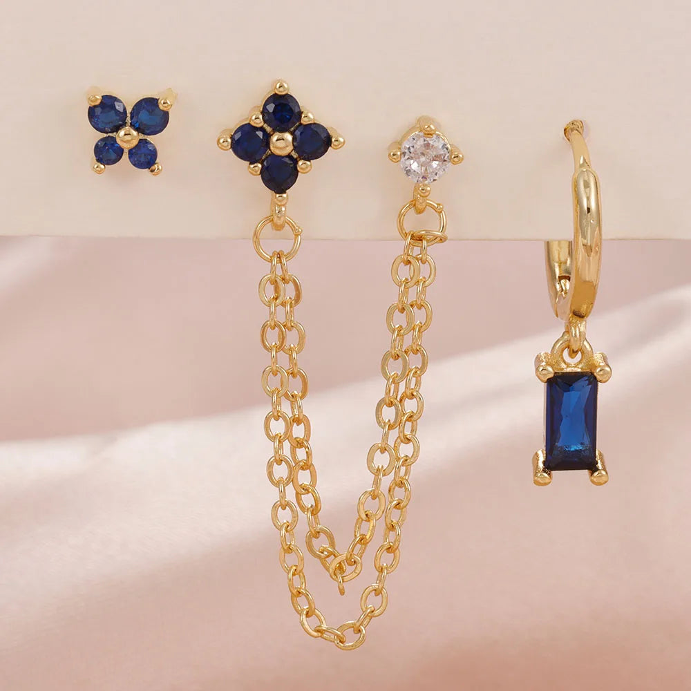 3PCS Exquisite Stainless Steel 12 Constellation Birthstone Earrings Set