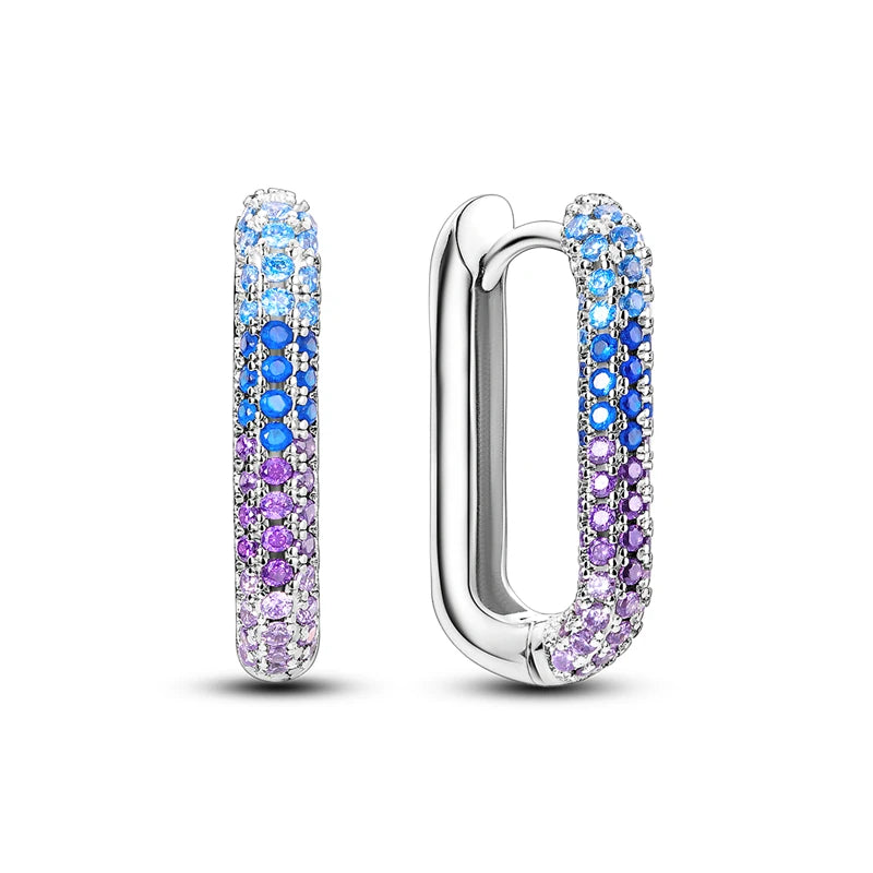 925 Sterling Silver Minimalist Blue Zircon Hoop Earrings Anniversary Gift