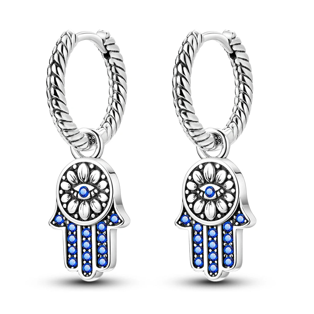 925 Sterling Silver Fatima's Hand Devil's Eye Drop Earrings Trendy Jewellery