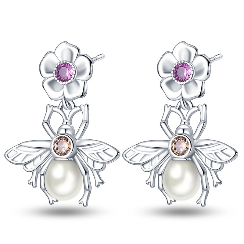 925 Sterling Silver Pink Sweet Bow Drop Earrings Trendy Anniversary Jewellery