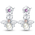 925 Sterling Silver Pink Sweet Bow Drop Earrings Trendy Anniversary Jewellery