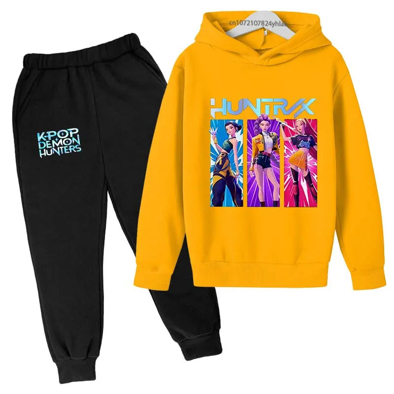 Kids Kpop Demon Hunters Anime Print Hoodie & Pants Tracksuit 2-13 Years