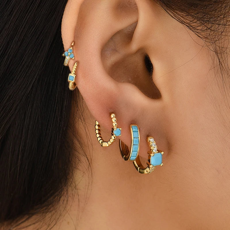 Fashion Crystal Zirconia Small Hoop Earring Geometric Circle Green