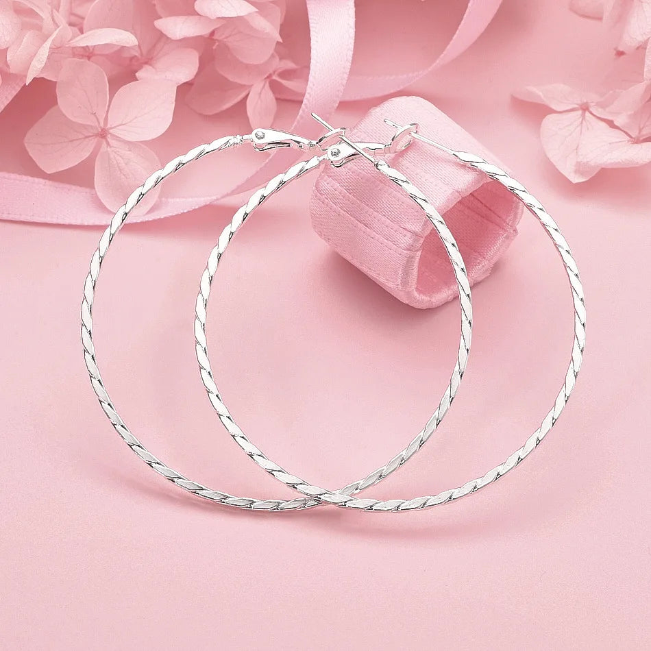 925 Sterling Silver Heart & Round Hoop Earrings Women Charm Party Jewellery