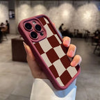 Wine Red Grid Pattern Case for iPhone 17 16 15 14 13 12 11 Pro Max Plus Air