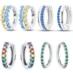 925 Sterling Silver Sparkling Blue Yellow Zircon Hoop Earrings Jewellery Gift