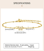 Charms Pave Initial Letter Bracelet, Paperclip Satellite Chain Stainless Steel Gold Plated, Handmade Jewelry for Women