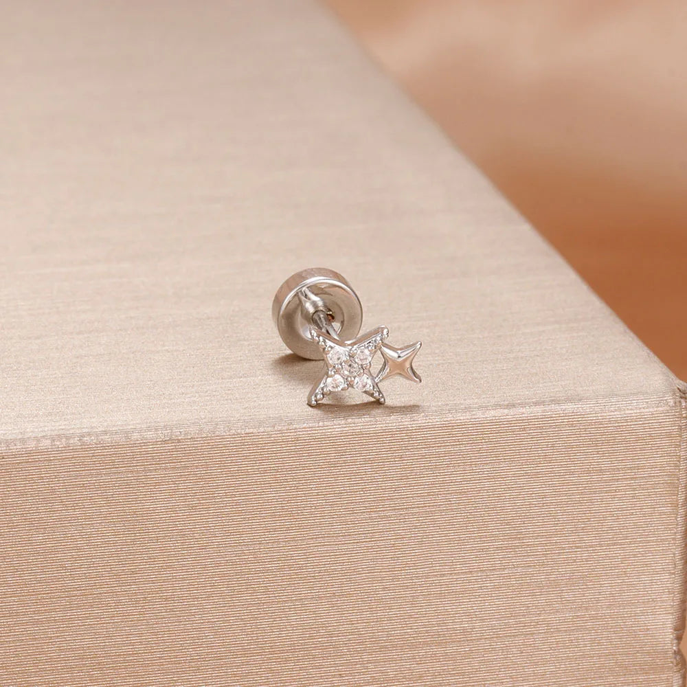 1PC Stainless Steel Star Moon Cartilage Piercing 18K Gold Plated