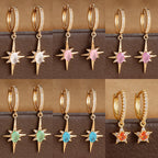 Luxury Crystal Zirconia Star Hoop Earrings Gold Plated Geometric