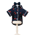 Cherry Print Cat Dog Pajamas Set Soft Warm Sleepsuit with Flower Headband