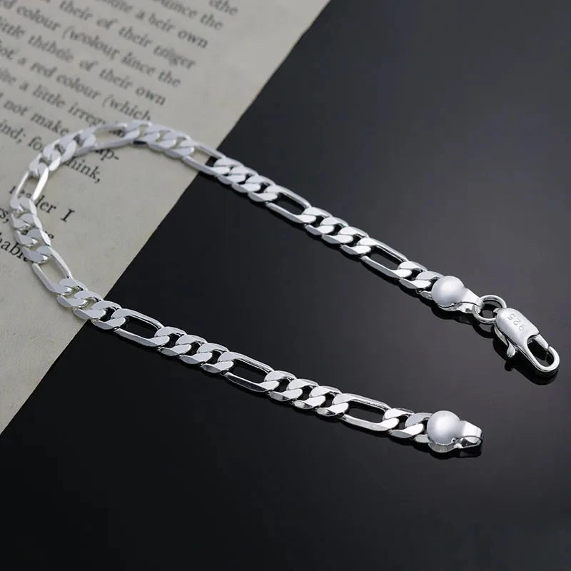4mm Simple Fine Chain Bracelet 925 Sterling Silver Women Christmas Gift