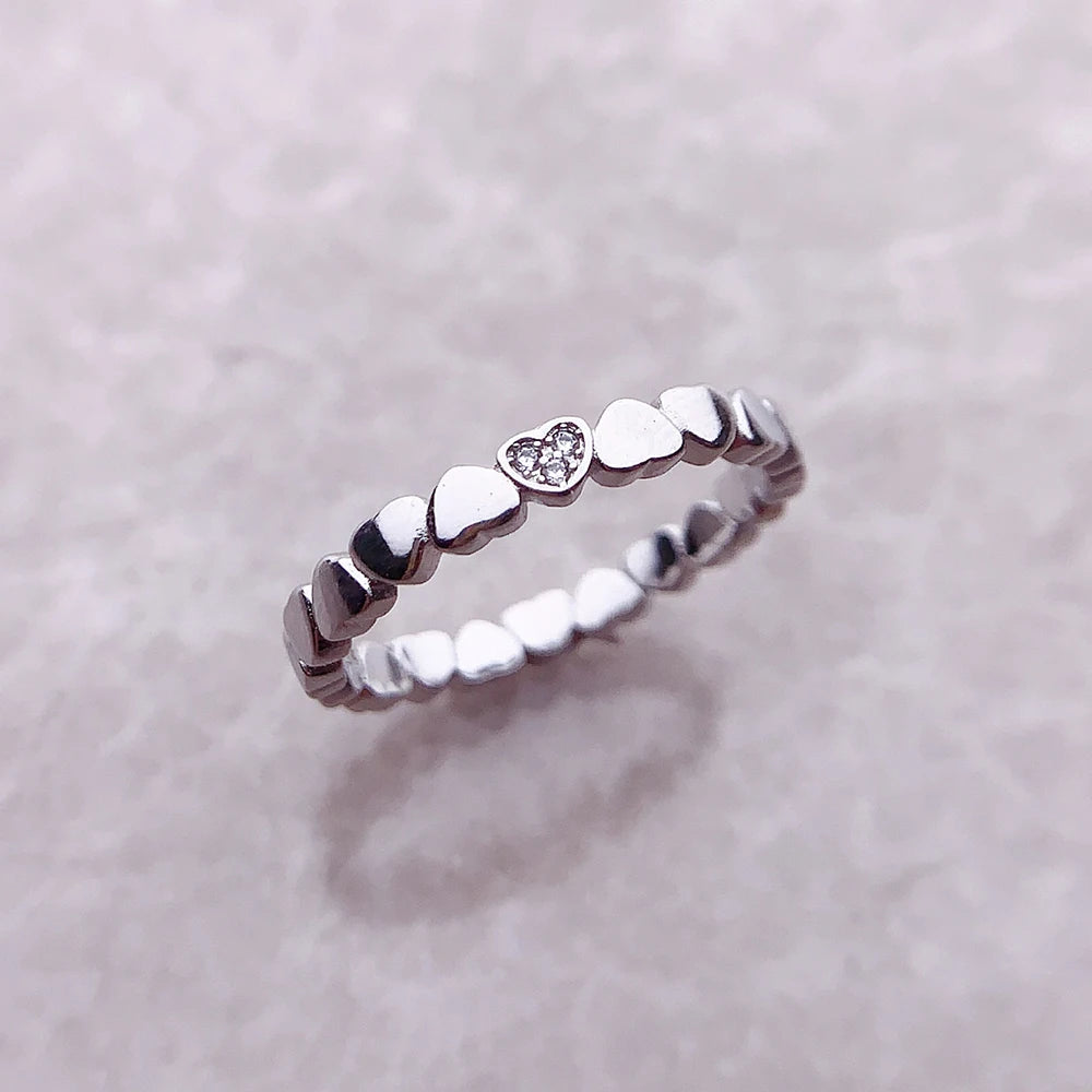 Love Hearts Ring 925 Sterling Silver Romantic Fine Jewellery Women Gift