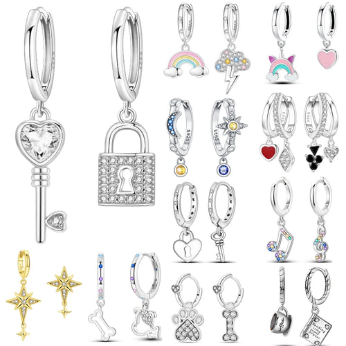 925 Sterling Silver Asymmetric Key Lock Drop Earrings Trendy Jewellery Gift