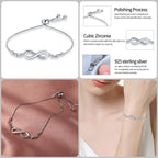 925 Silver 17-20CM Heart Pave Zirconia Original Bracelets Infinity Bracelet Fit DIY Charms Bead Birthday Jewelry Gifts Hot Sale