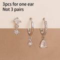 3PCS Stainless Steel Rhombus Pendant Hoop Earrings 18K Gold Plated
