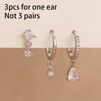 3PCS Stainless Steel Rhombus Pendant Hoop Earrings 18K Gold Plated