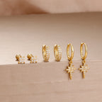 6PCS Exquisite Zircon Geometric Circle Earrings Set Gold Colour Steel