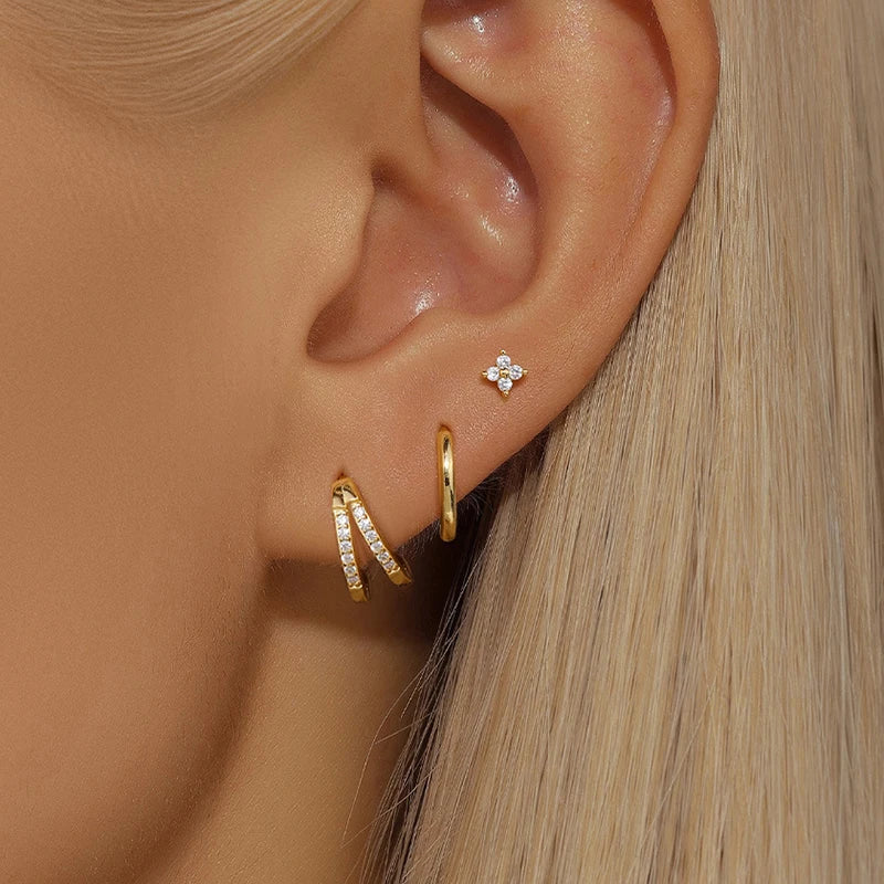 3PCS Trendy Double-layer Circle Cubic Zircon Star Hanging Earrings