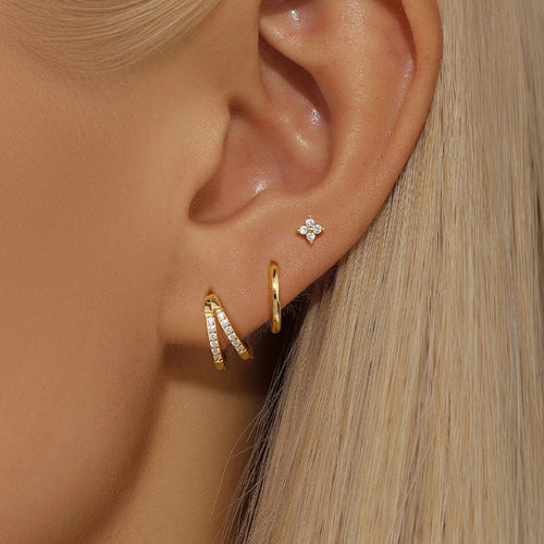 3PCS Trendy Double-layer Circle Cubic Zircon Star Hanging Earrings