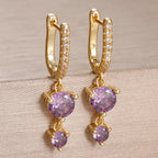 2PCS Stainless Steel Cubic Zirconia Drop Earring Shiny Pendant