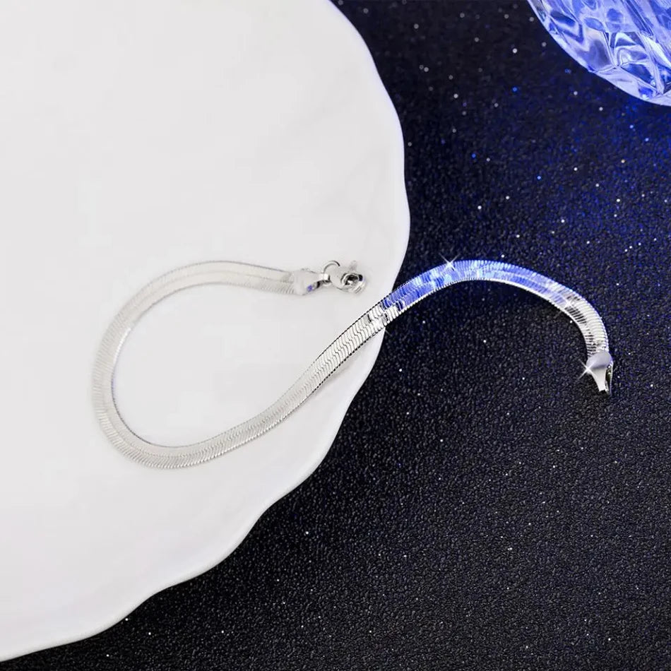 4mm Blade Chain Bracelet 8-inch 925 Sterling Silver Men Women Christmas Gift