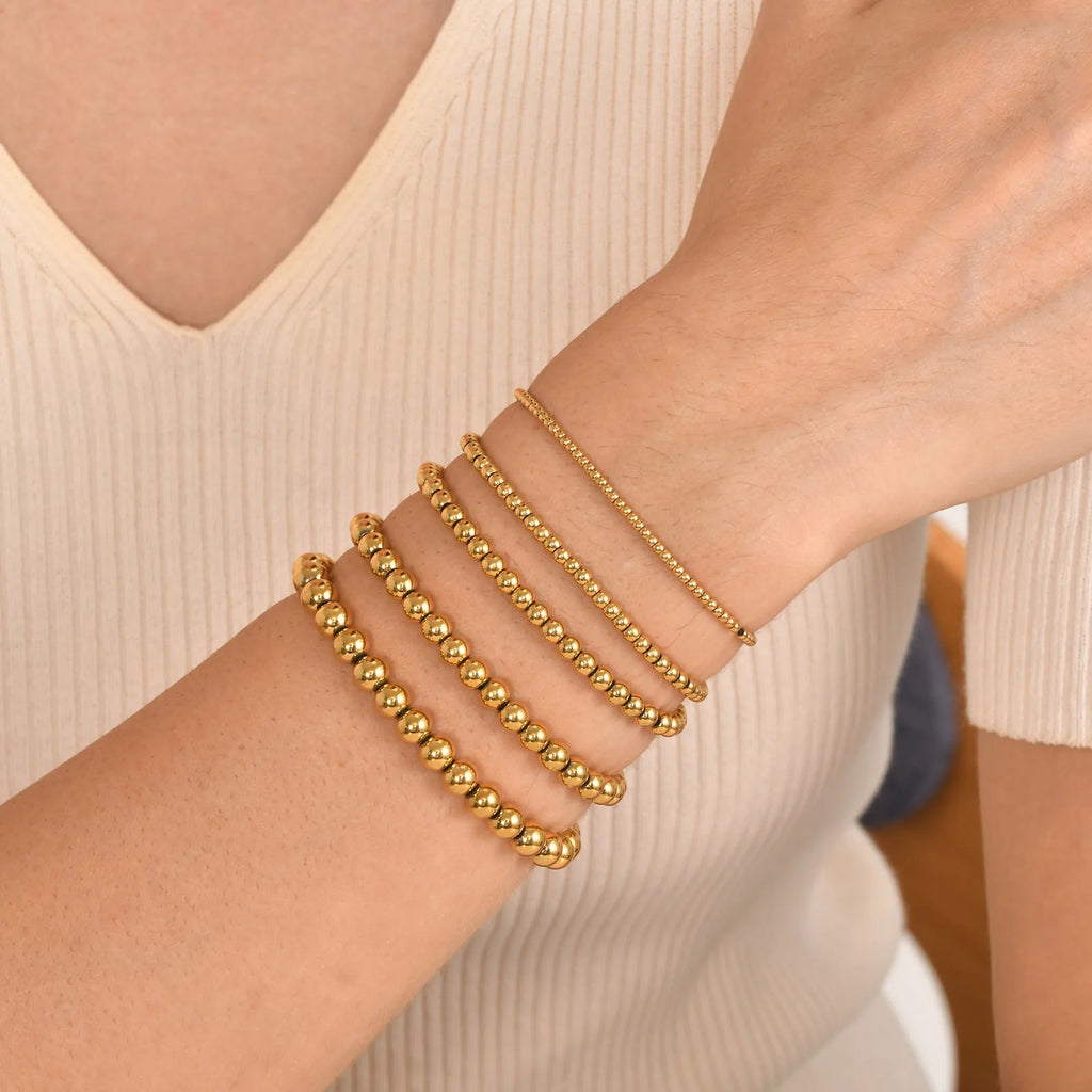 Gold Plated Beaded Braceletfor Women, Stainless Steel Stackable Stretchable Bead Ball Bracelet Hypoallergenic