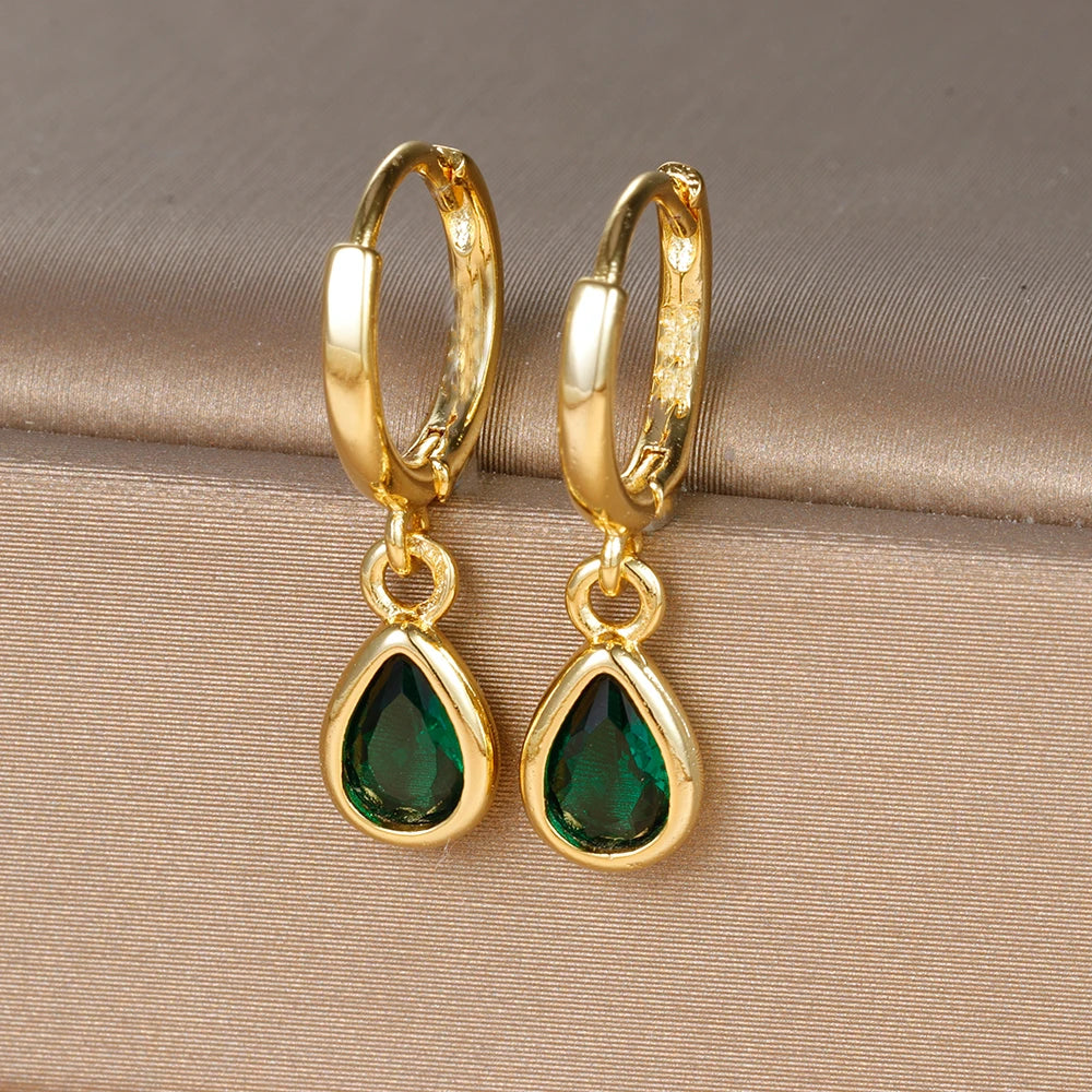 Vintage Gold Plated Zircon Huggie Hoop Earrings Water Drop Punk