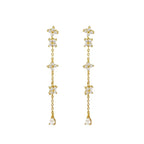 French Design Gold Colour Long Chain Flower Dangle Earrings Zircon