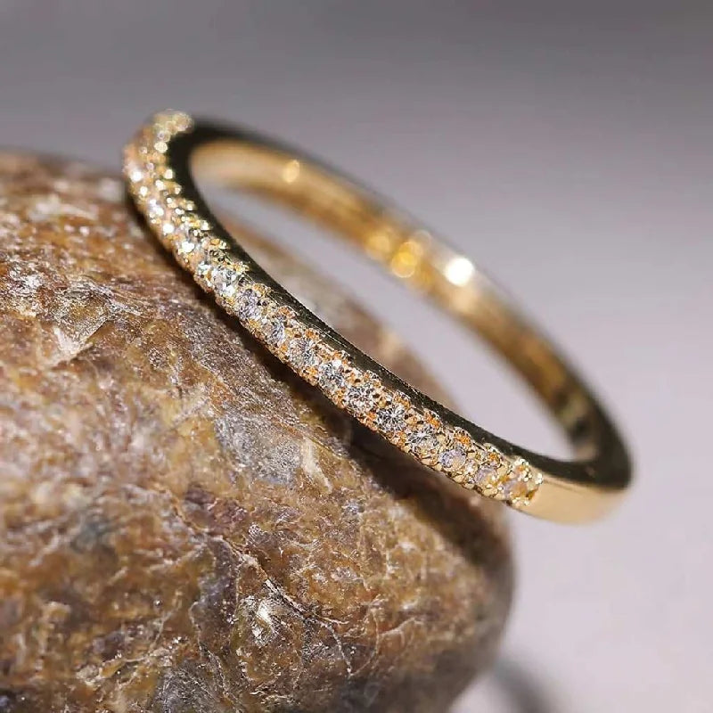 925 Sterling Silver 2mm Fashion Simplicity Half Full Zircon Stackable Plain Ring Daily Fine Jewellery