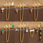 3PCS Stainless Steel Long Chain Two Hole Piercing Earrings Tassel