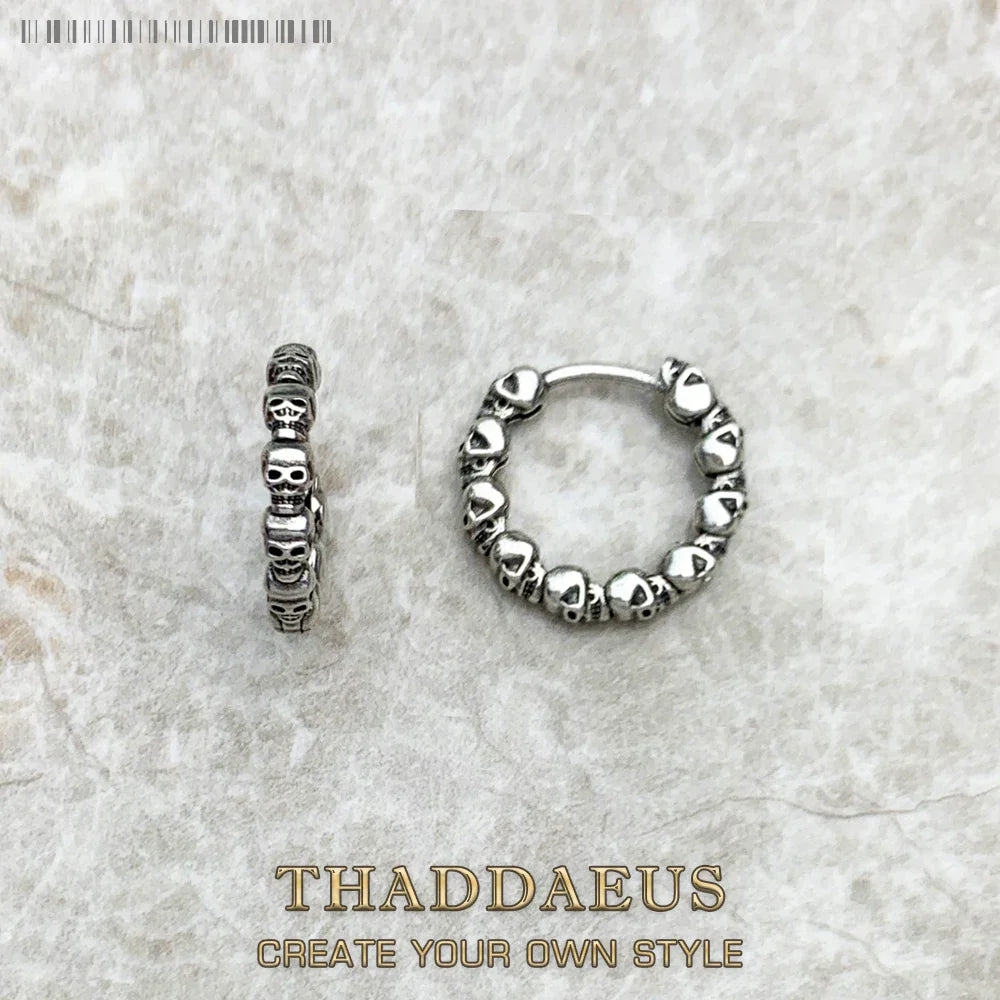 Skulls Creole Hinged Hoop Earrings 925 Sterling Silver Punk Fashion