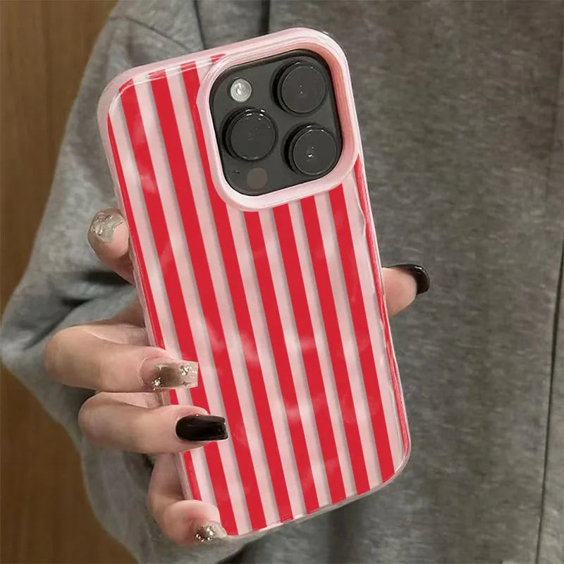White Striped Blue Texture Case for iPhone 17 16 15 14 13 12 11 Pro Max Plus