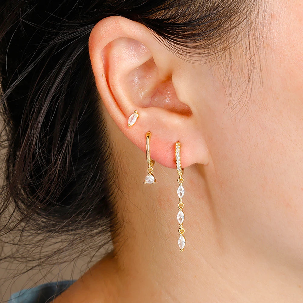 3pcs Vintage Stainless Steel Tassel Geometric Pendant Earrings Set