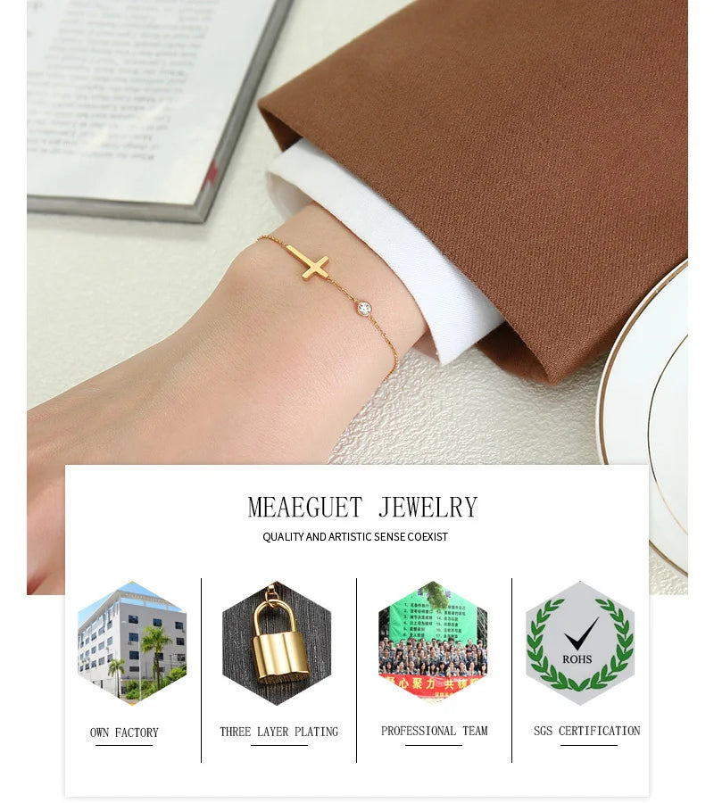 Birthstone Zirconia Thin Chain Link Cross Bracelet Stainless Steel Women's Adjustable Link Stacked Layered Chain Bracelets