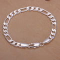 6-8mm Figaro Chain Bracelet 20cm 925 Sterling Silver Men Women Wedding Gift