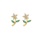 Green Zircon Tassel Chain Stainless Steel Hoop Earrings 18K Gold