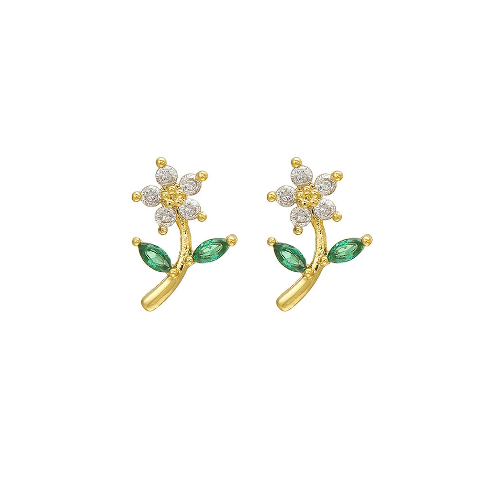 Green Zircon Tassel Chain Stainless Steel Hoop Earrings 18K Gold