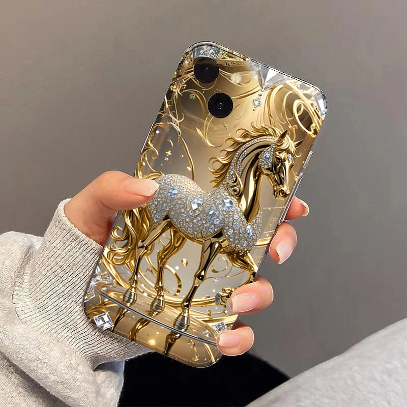 Golden Horse Diamond Print Case for Samsung Galaxy S25 S24 Ultra S23 FE A56